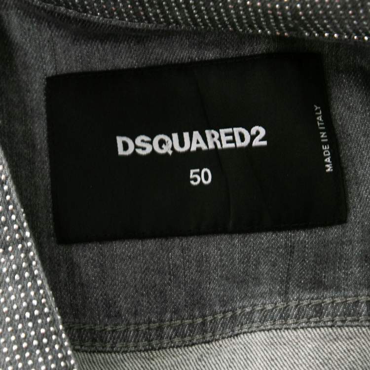 Pre Owned Dsquared2 Grey Splatter Effect Denim Metal Studded Jacket L