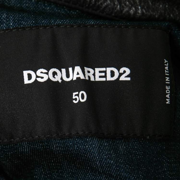Pre Owned Dsquared2 Navy Blue Denim & Leather Collar Detail Jacket L
