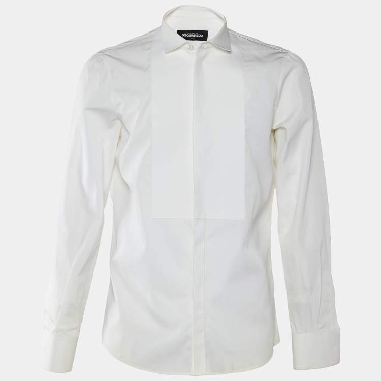 Pre Owned Dsquared2 White Cotton Button Front Tuxedo Shirt XL