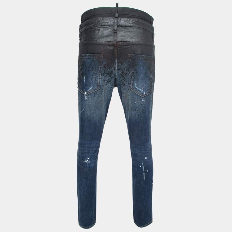 Pre Owned Dsquared2 Blue Distressed Denim Painted Damaged Jeans M Waist 34"
