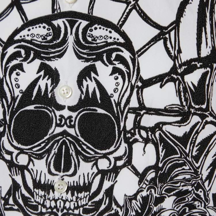 Pre Owned Dsquared2 White Skull Stars Texture Printed Cotton Button Front Shirt XL