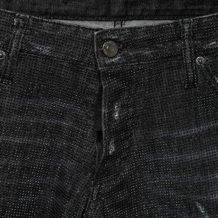 Pre Owned Dsquared2 Black Distressed Studded Denim Slim Fit Jeans M Waist 33"