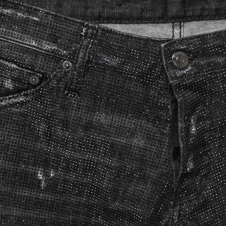 Pre Owned Dsquared2 Black Distressed Studded Denim Slim Fit Jeans M Waist 33"