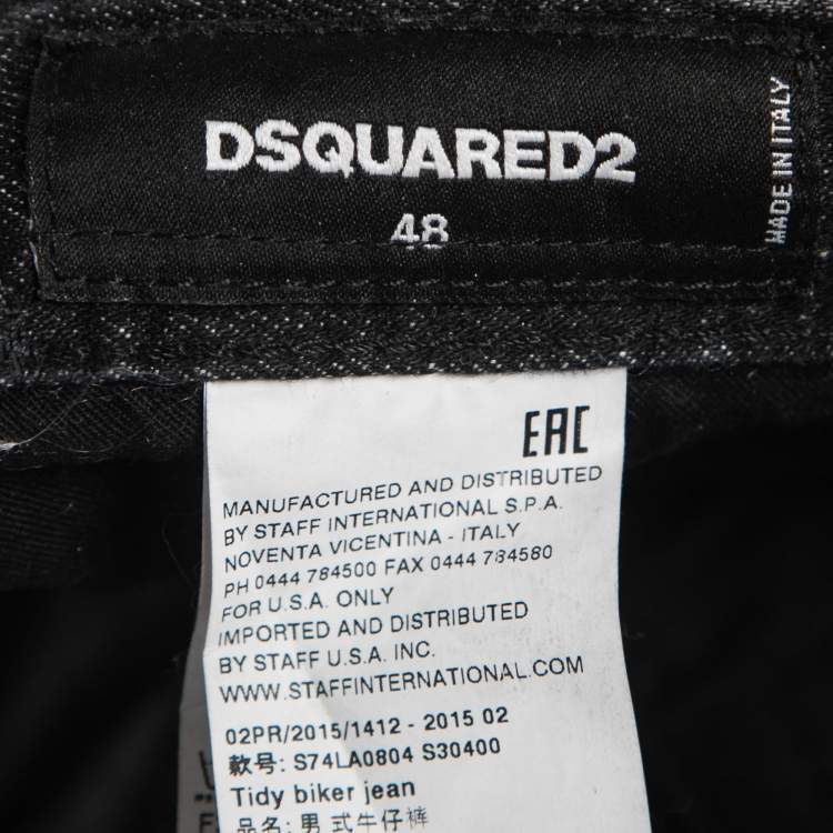 Pre Owned Dsquared2 Dark Grey Distressed Painted Denim Slim Fit Jeans M Waist 33"