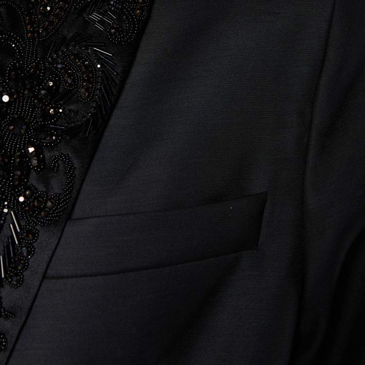 Pre Owned Dsquared2 Black Wool & Silk Embellished Lapel Detail Tuxedo Jacket XL