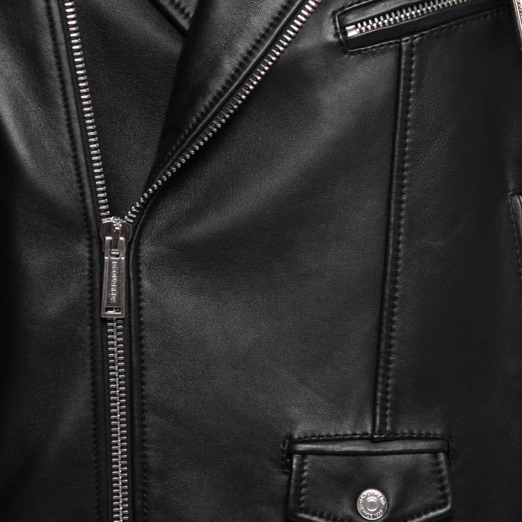 Pre Owned Dsquared2 Black Leather Quilted Biker Jacket XL