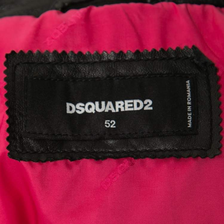 Pre Owned Dsquared2 Black Leather Quilted Biker Jacket XL