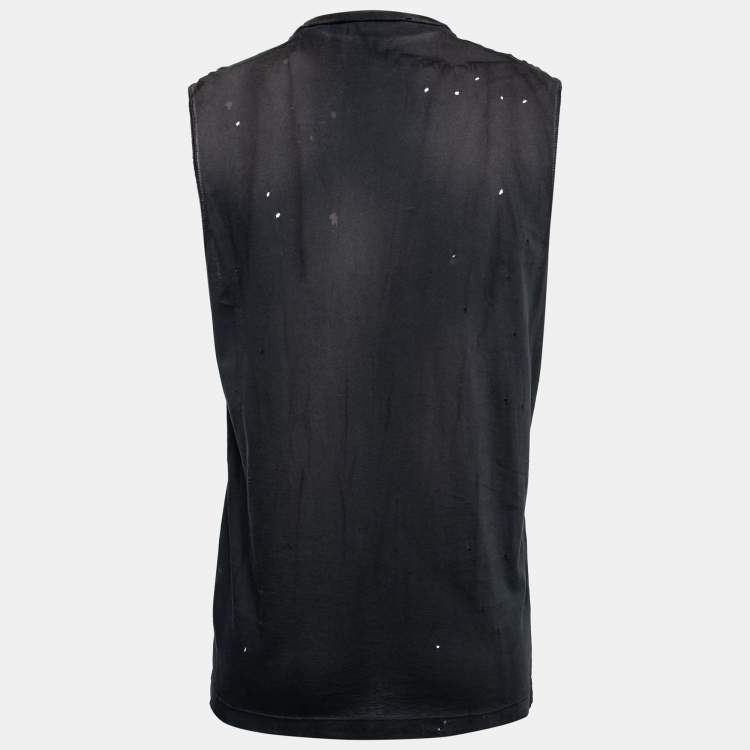 Pre Owned Dsquared2 Black Distressed Effect Kiss Print Cotton Sleeveless T-Shirt M