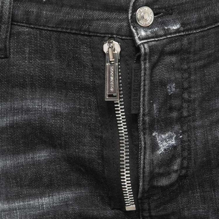 Pre Owned DSquared2 Black Distressed Faded Denim Bermuda Shorts M Waist 31"