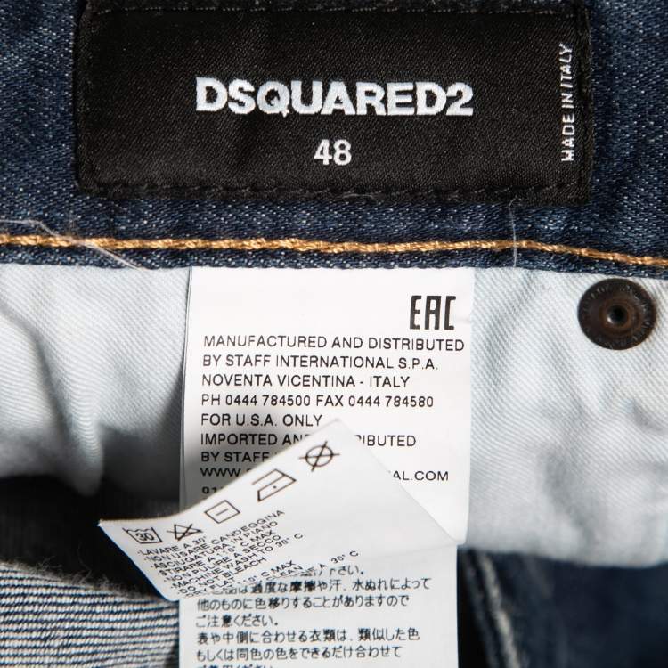 Pre Owned DSquared2 Blue Distressed Paint Splattered Denim Shorts M Waist 33"