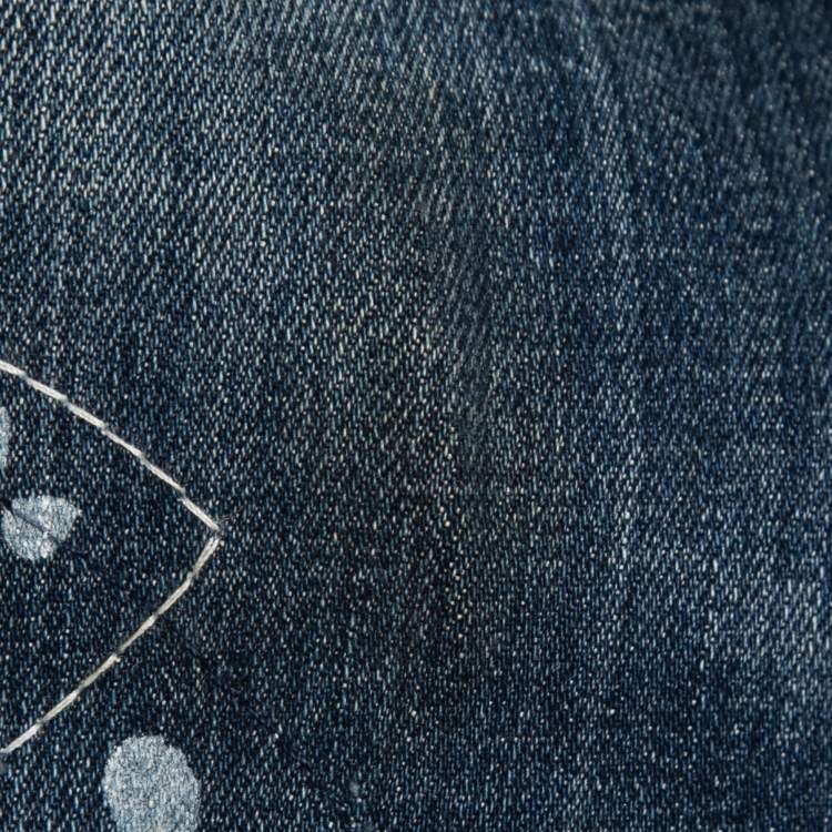 Pre Owned DSquared2 Blue Distressed Paint Splattered Denim Shorts M Waist 33"