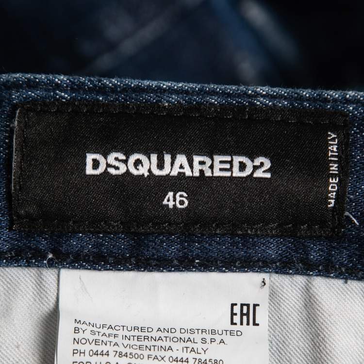 Pre Owned Dsquared2 Blue Distressed Paint Splattered Denim Biker Jeans S Waist 32"