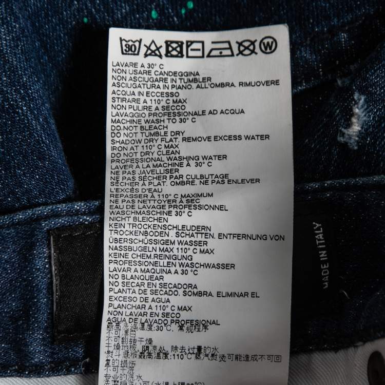 Pre Owned Dsquared2 Blue Distressed Paint Splattered Denim Biker Jeans S Waist 32"