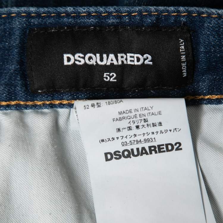 Pre Owned Dsquared2 Blue Faded Effect Denim Splattered Shorts XL Waist 34"
