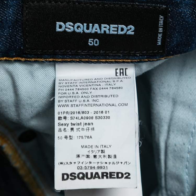 Pre Owned Dsquared2 Blue Distressed Denim Skinny Jeans L Waist 34"