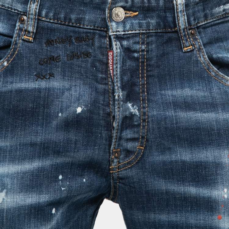 Pre Owned Dsquared2 Blue Distressed Denim Skater Jeans M Waist 32"