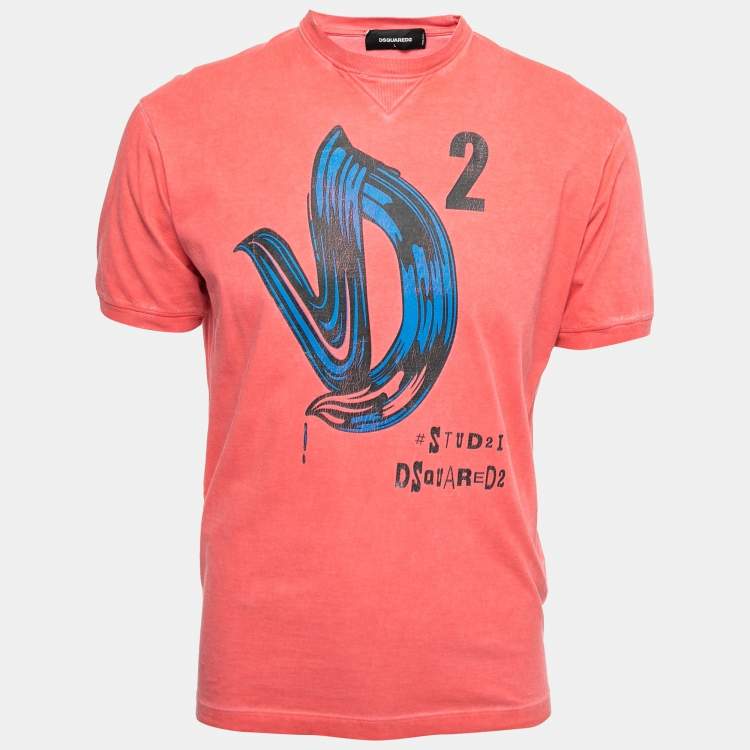 Pre Owned Dsquared2 Pink Logo Print Cotton New Dean Fit T-Shirt L