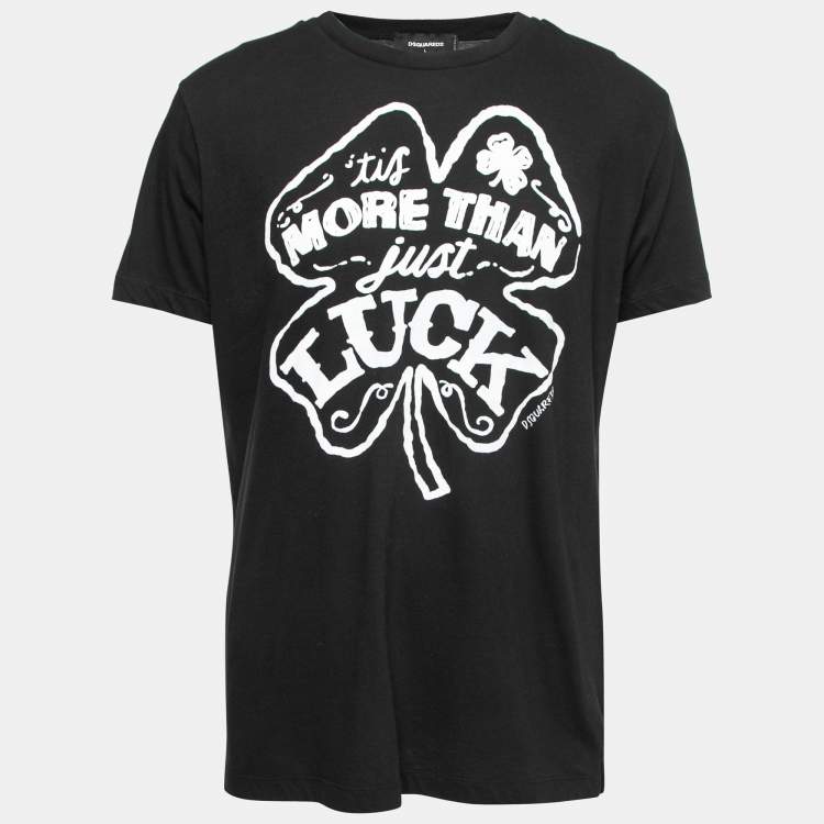 Pre Owned Dsquared2 Black Luck Print Cotton Cigarette Fit T-Shirt L