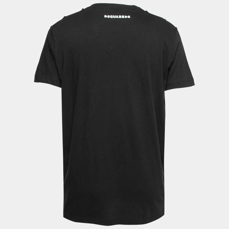 Pre Owned Dsquared2 Black Luck Print Cotton Cigarette Fit T-Shirt L