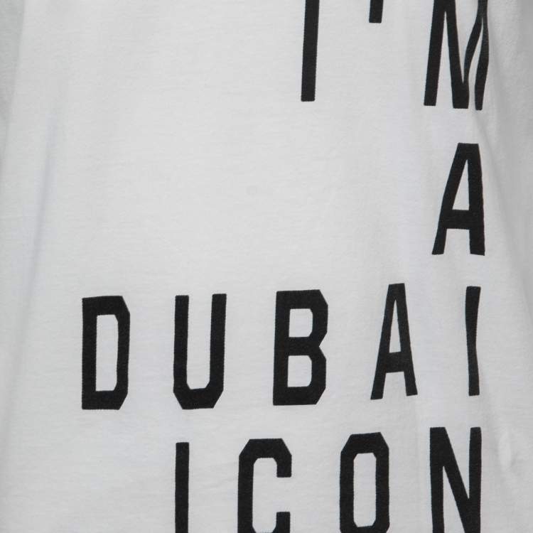 Pre Owned Dsquared2 White I'M a Dubai Icon Print Cotton Crew NecK T-Shirt S