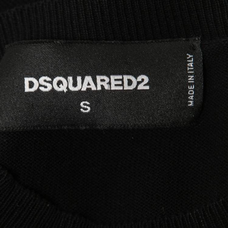 Pre Owned Dsquared2 Black Neon Motif Stretch Knit Crew Neck Jumper S