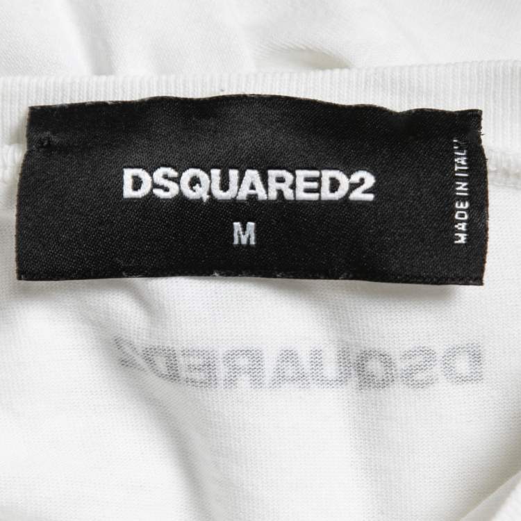 Pre Owned Dsquared2 White Lumberjack Print Cotton Crew Neck T-Shirt M