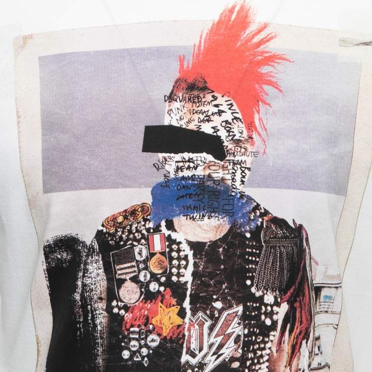 Pre Owned Dsquared2 White Punk Print Cotton Chic Dan Fit T-Shirt L