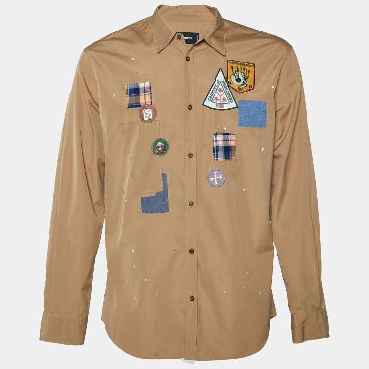 Pre Owned Dsquared2 Brown Cotton Applique Detail Button Front Shirt XL