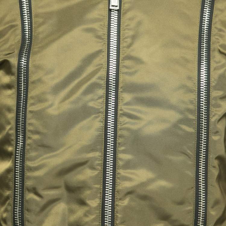Pre Owned Dsquared2 Green Nylon Zip Detail Bomber Jacket M