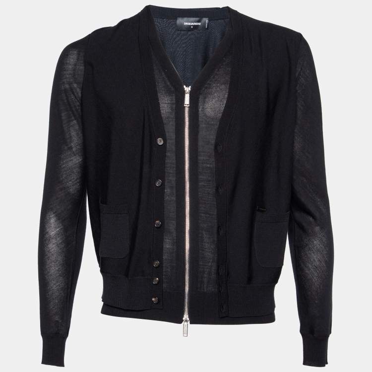 Pre Owned Dsquared2 Black Wool Double Layered Cardigan S