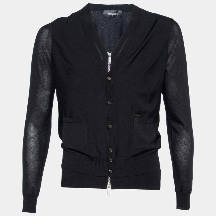 Pre Owned Dsquared2 Black Wool Double Layered Cardigan S