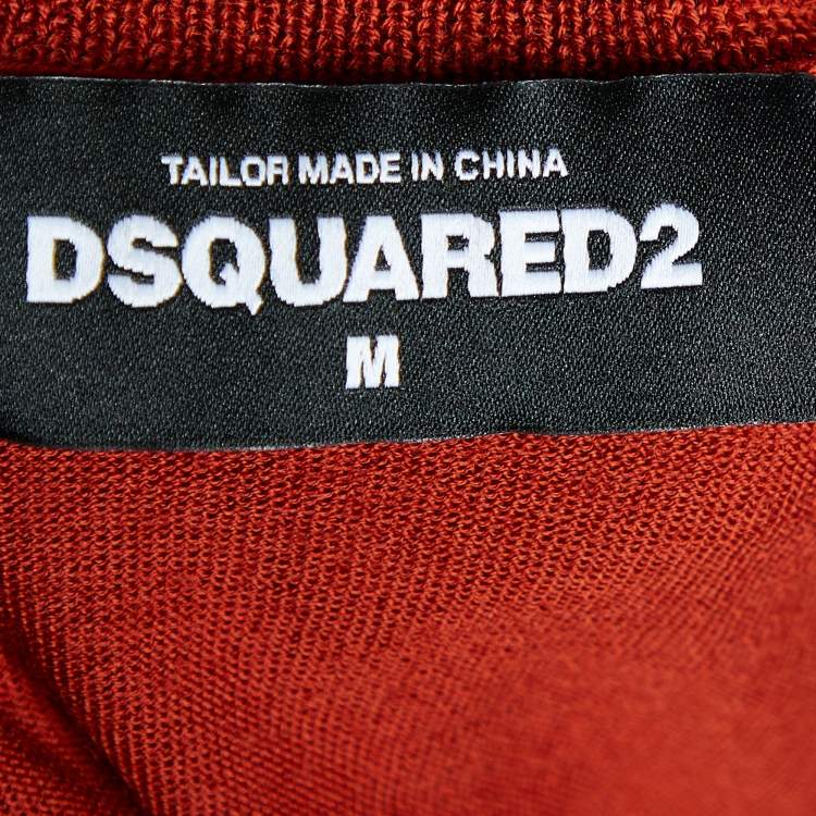 Pre Owned Dsquared2 Brick Orange Wool Knit V-Neck Pullover M
