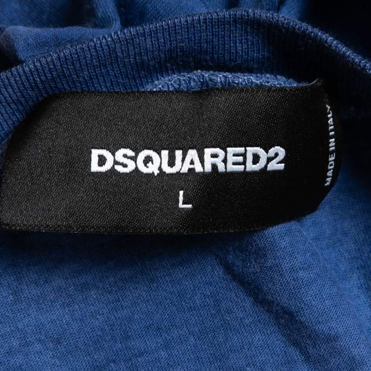 Pre Owned Dsquared2 Blue Logo Embroidered Cotton Crew Neck Half Sleeve T-Shirt L