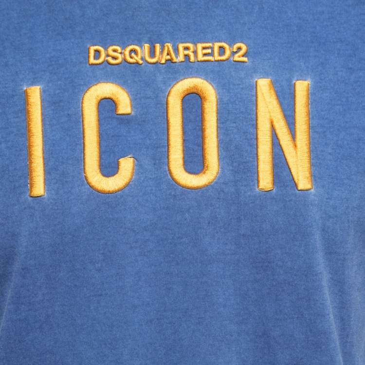 Pre Owned Dsquared2 Blue Logo Embroidered Cotton Crew Neck Half Sleeve T-Shirt L