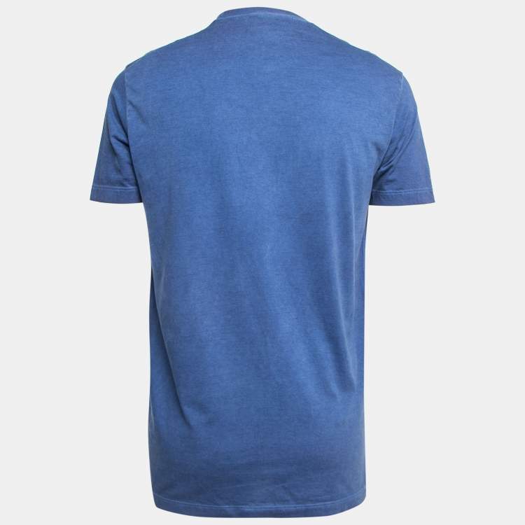Pre Owned Dsquared2 Blue Logo Embroidered Cotton Crew Neck Half Sleeve T-Shirt L