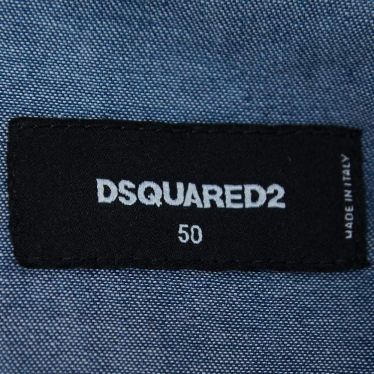 Pre Owned Dsquared2 Blue Washed & Distressed Denim Button Front Shirt L