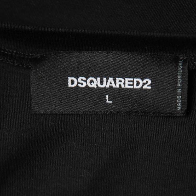Pre Owned Dsquared2 Black Icon Monotone Print Cotton Cool Fit T-Shirt L