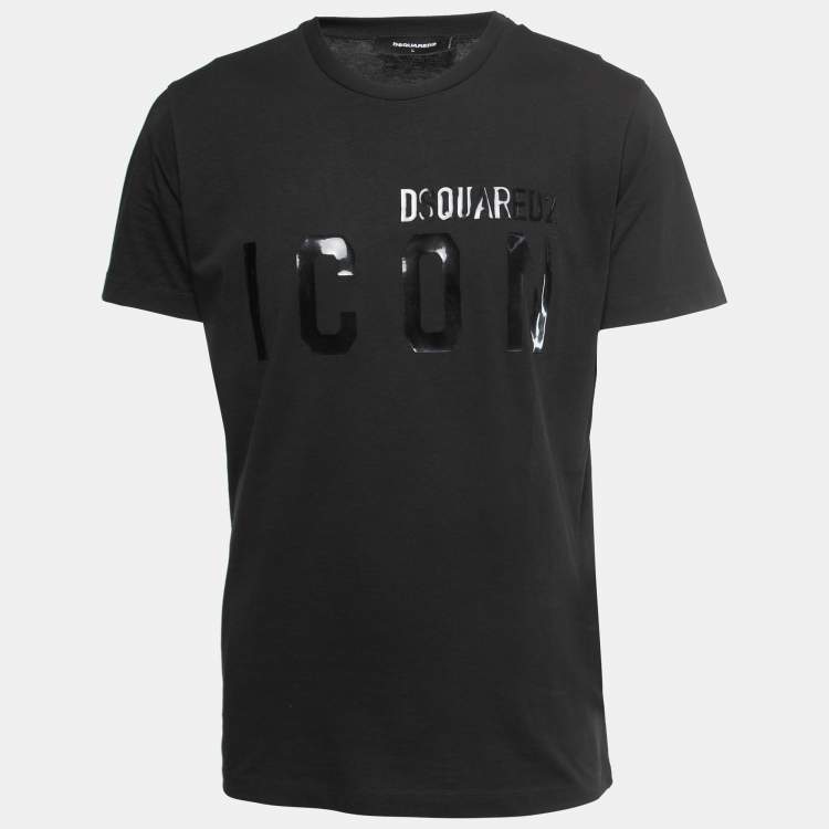 Pre Owned Dsquared2 Black Icon Monotone Print Cotton Cool Fit T-Shirt L