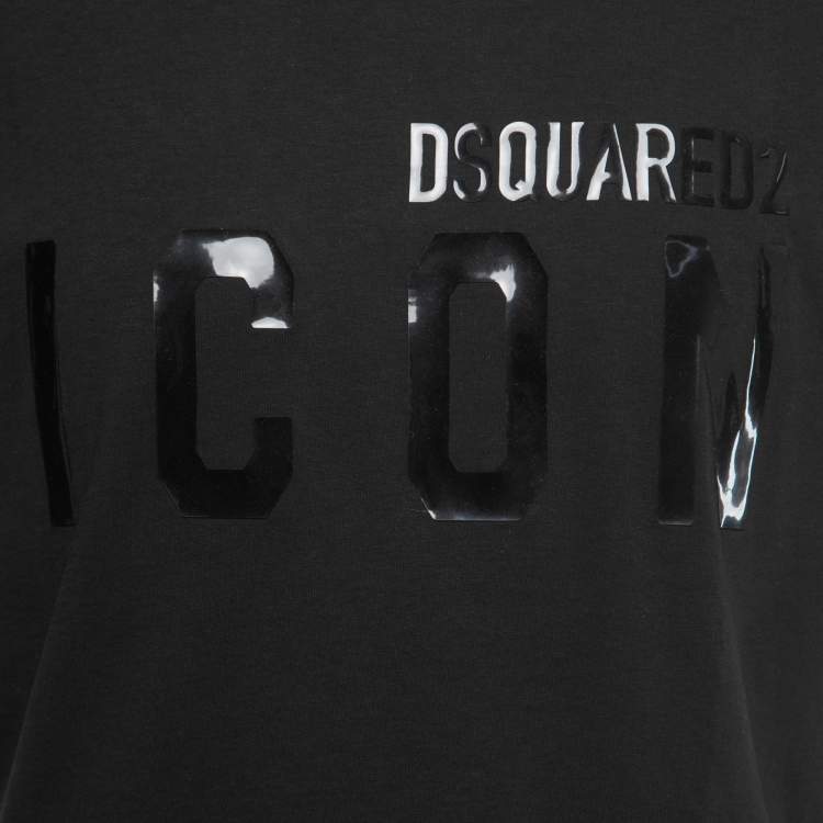 Pre Owned Dsquared2 Black Icon Monotone Print Cotton Cool Fit T-Shirt L