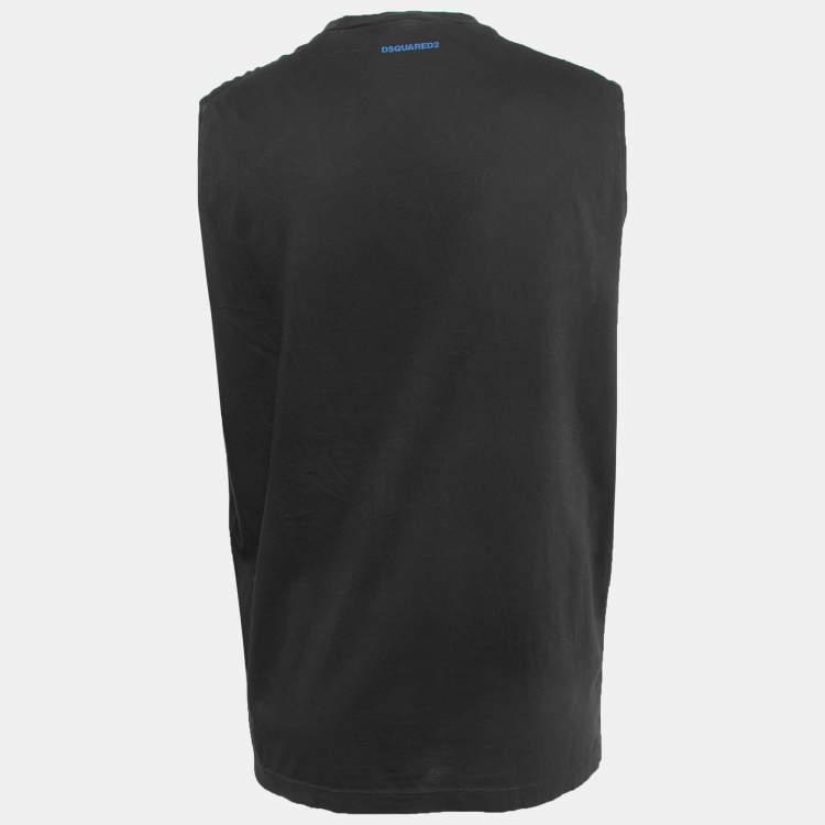 Pre Owned Dsquared2 Black Print Cotton Tank T-Shirt XL