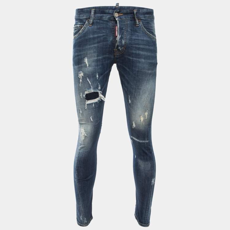 Pre Owned Dsquared2 Blue Washed & Distressed Denim Jeans S Waist 32"