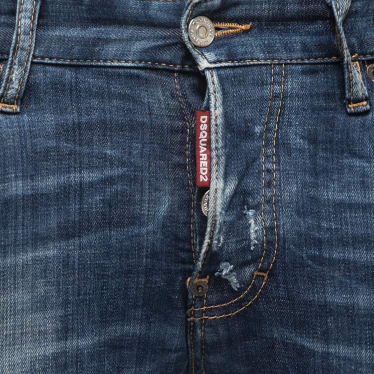 Pre Owned Dsquared2 Blue Washed & Distressed Denim Jeans S Waist 32"