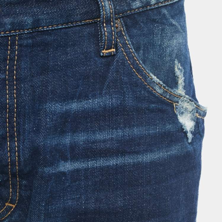 Pre Owned Dsquared2 Blue Crinkled & Distressed Denim Jeans L Waist 34"
