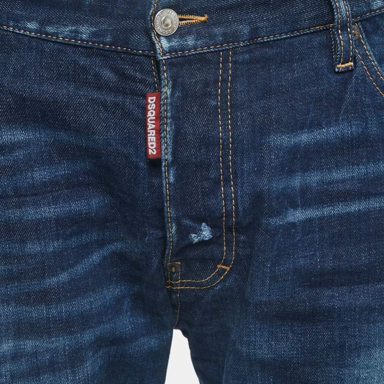 Pre Owned Dsquared2 Blue Crinkled & Distressed Denim Jeans L Waist 34"