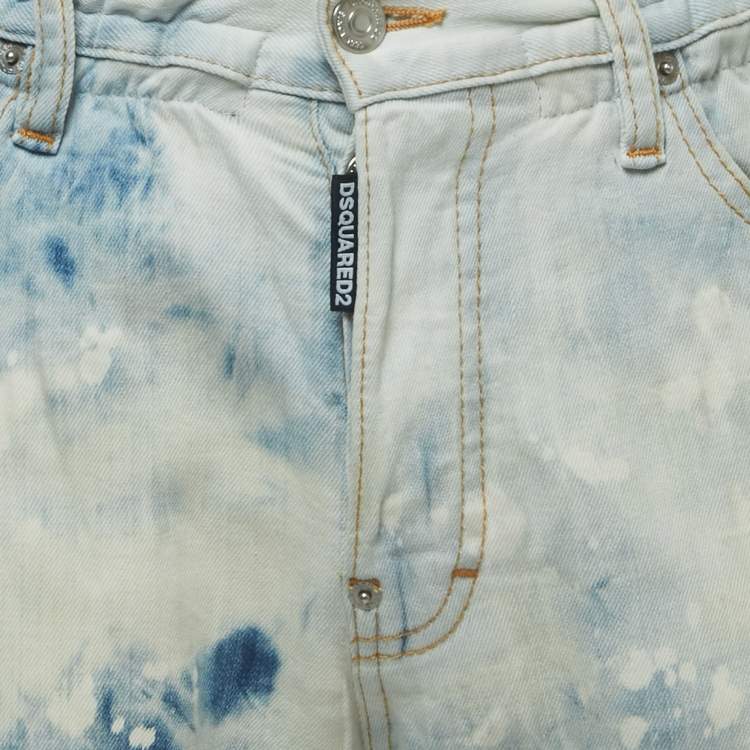 Pre Owned Dsquared2 Blue Patterned Denim Elasticized Waist Buttoned Jeans XS Waist 32"