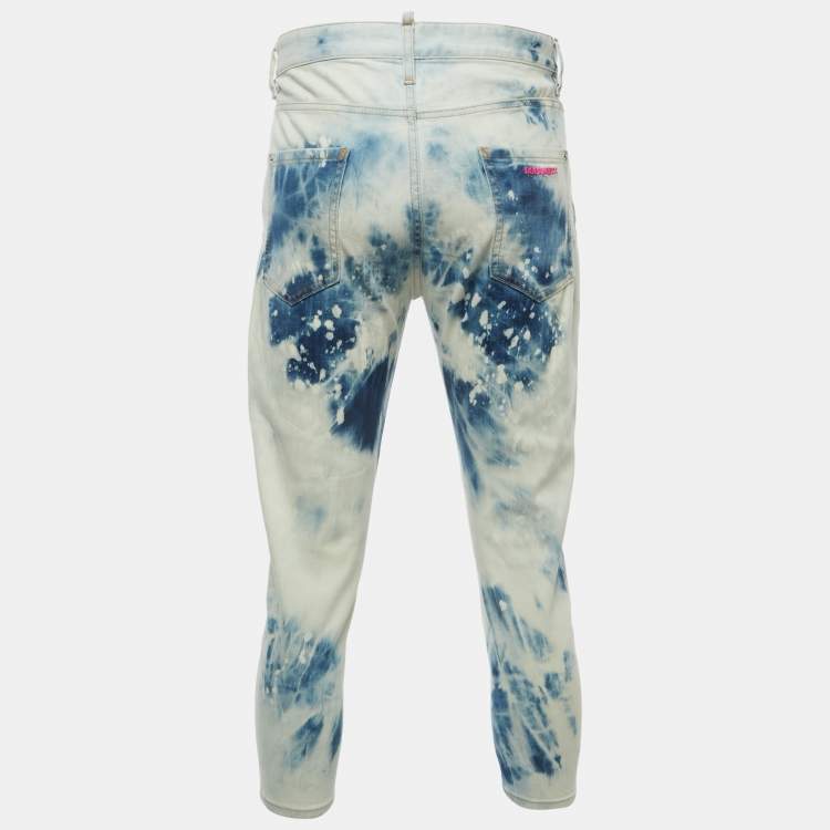 Pre Owned Dsquared2 Blue Patterned Denim Elasticized Waist Buttoned Jeans XS Waist 32"