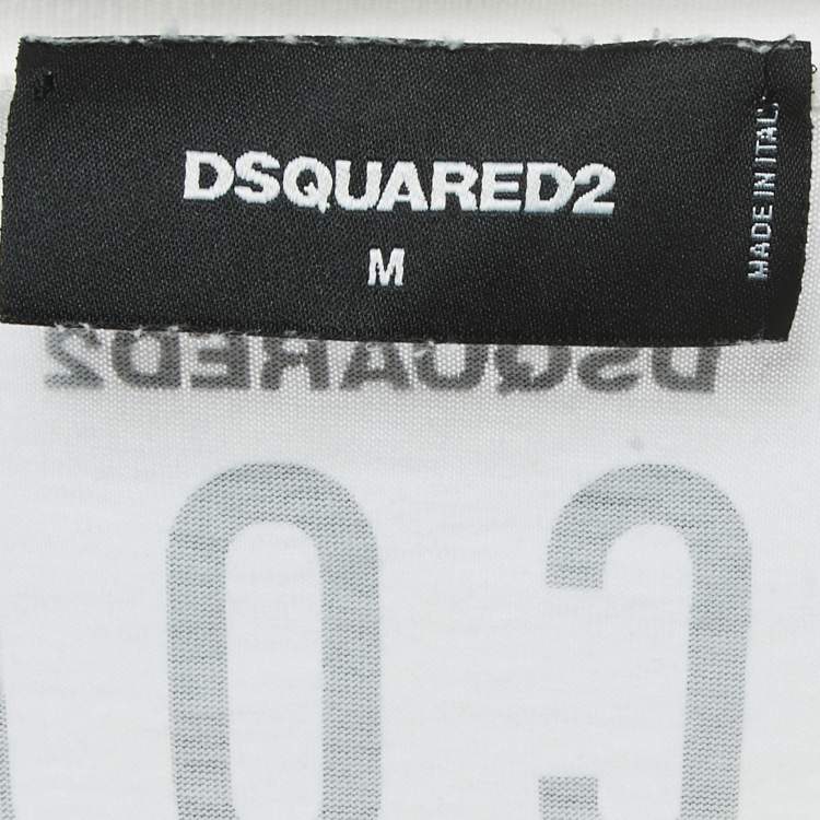 Pre Owned Dsquared2 White Champagne Print Cotton Crew Neck Half Sleeve T-Shirt M