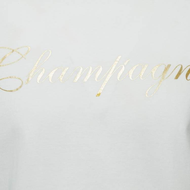 Pre Owned Dsquared2 White Champagne Print Cotton Crew Neck Half Sleeve T-Shirt M