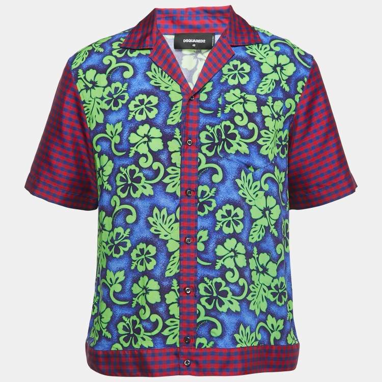 Pre Owned Dsquared2 Multicolor Mixed Print Viscose Short Sleeve Shirt M
