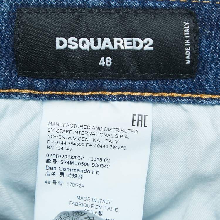 Pre Owned Dsquared2 Blue Distressed Ripped Denim Shorts M